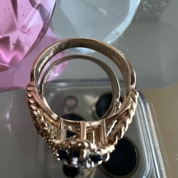 Vtg 10k yellow gold sapphire diamond Italian ring⭐️ - Picture 4 of 13
